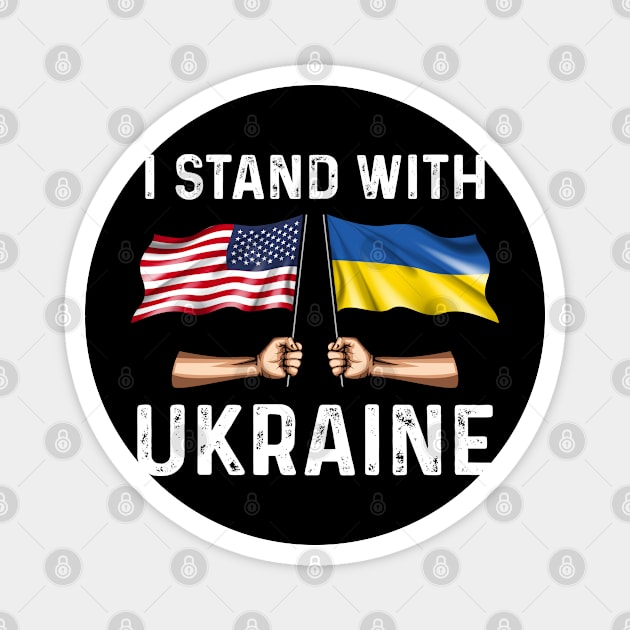 I Stand With Ukraine USA and Ukraine Flags Holding Hands Magnet by BramCrye